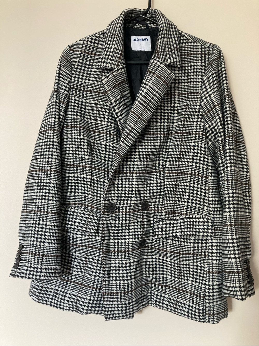 Women’s Old Navy Oversized Black & White Plaid Double-Breasted Blazer